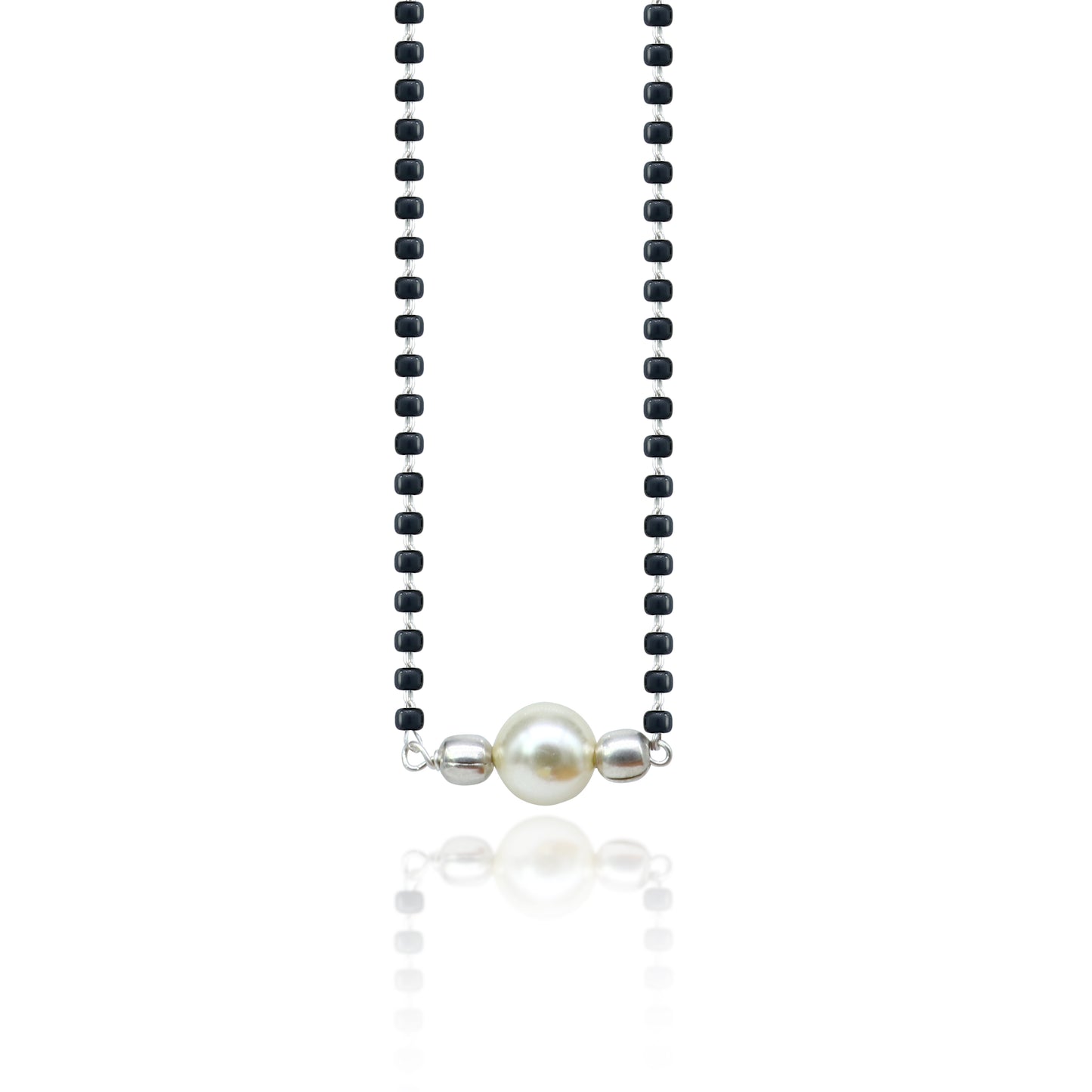 925 sterling silver black and pearl beads chain necklace, vintage stylish fancy necklace, traditional style brides Mangalsutra necklace India ms147 - TRIBAL ORNAMENTS