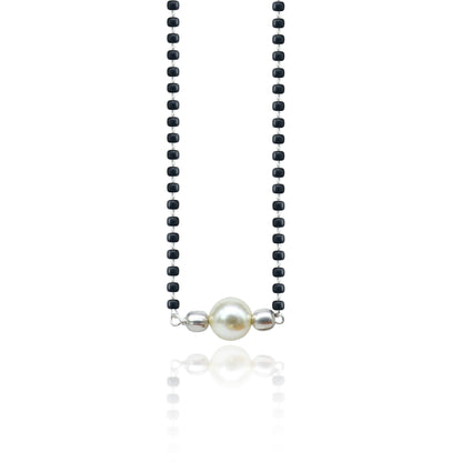 925 sterling silver black and pearl beads chain necklace, traditional Indian brides Mangalsutra with vintage stylish design.