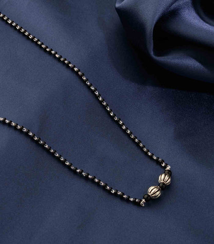 925 sterling silver black beaded chain necklace with vintage-style silver ball pendant, Mangalsutra ms130 by TRIBAL ORNAMENTS