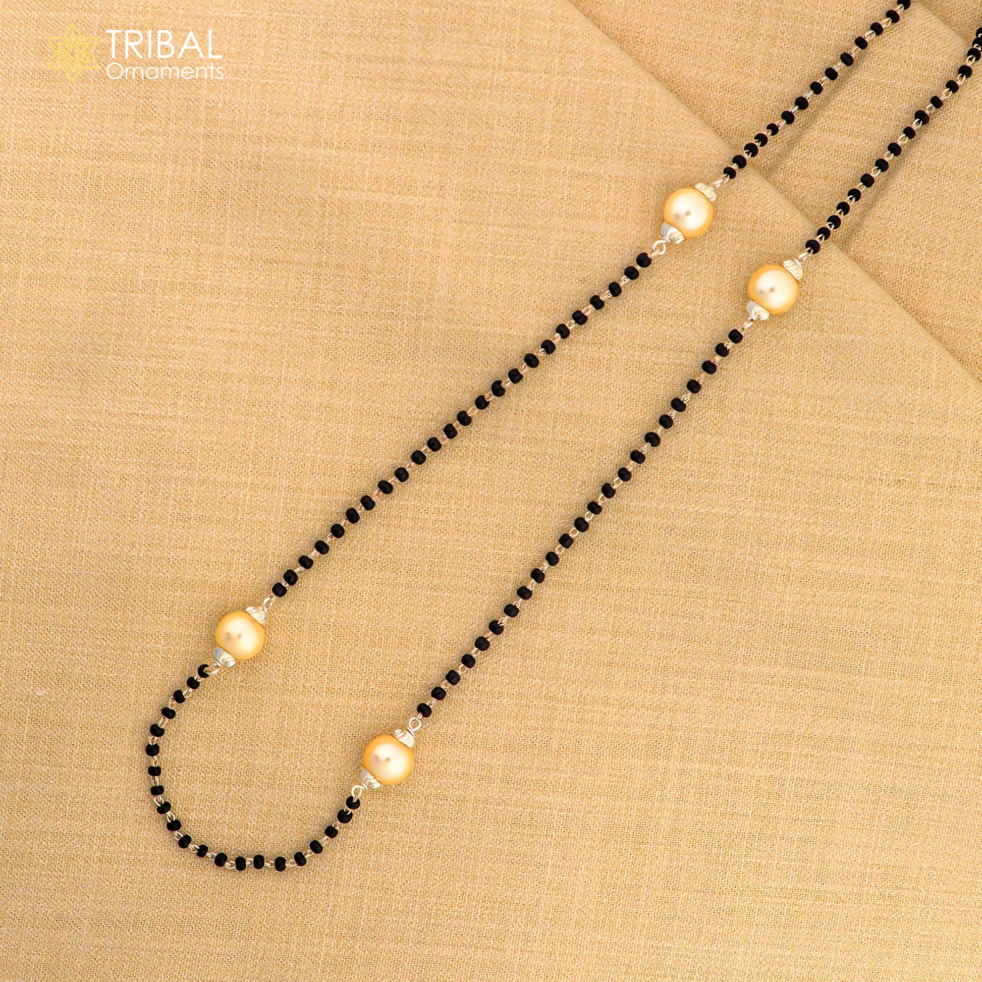 925 sterling silver black beaded chain necklace with gorgeous white pearls, best gifting elegant necklace tribal necklace set221 - TRIBAL ORNAMENTS