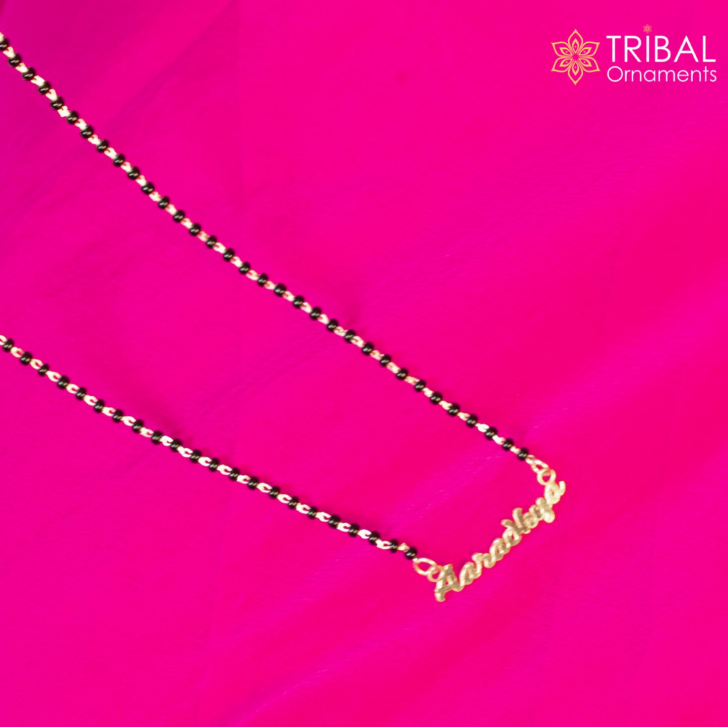 925 sterling silver black beads and aradhaya name design mangal sutra necklace brides Mangalsutra and personalized jewelry ms96 - TRIBAL ORNAMENTS