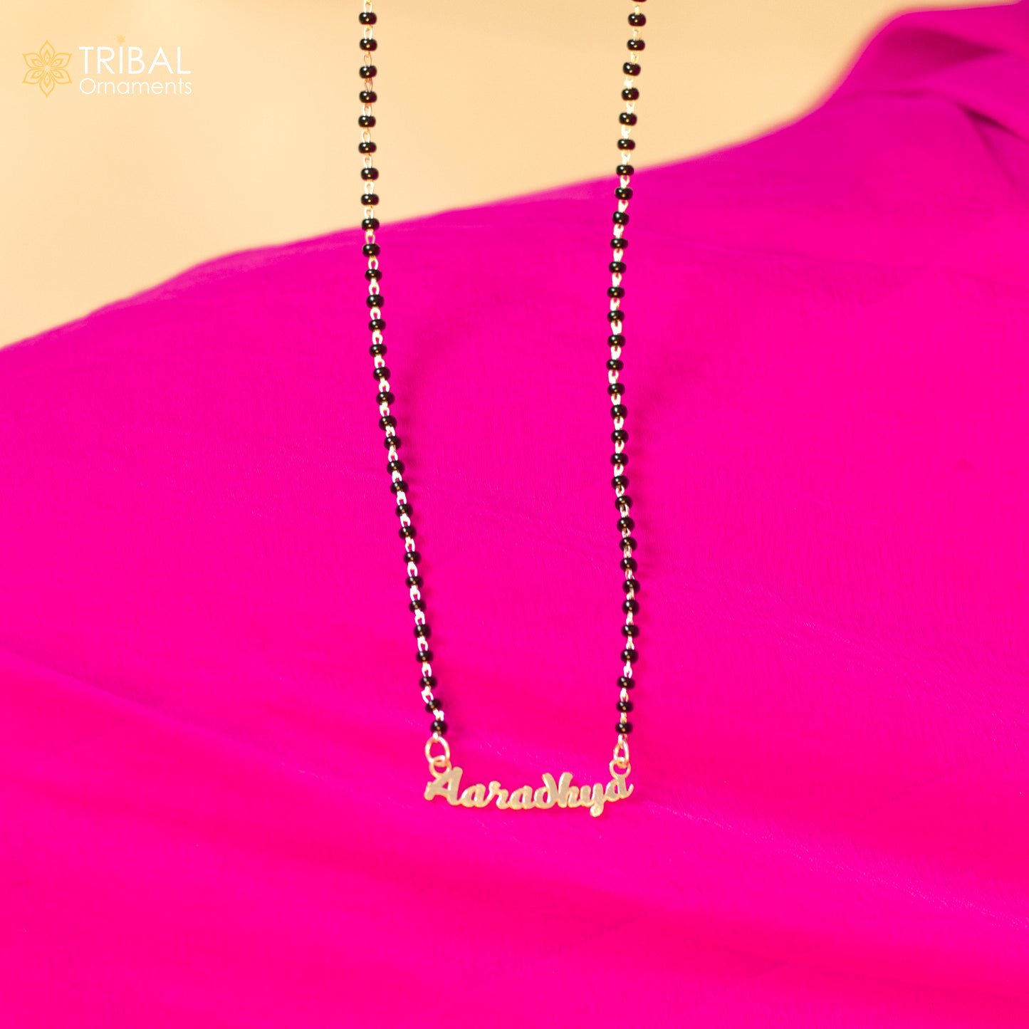 925 sterling silver black beads and aradhaya name design mangal sutra necklace brides Mangalsutra and personalized jewelry ms96 - TRIBAL ORNAMENTS