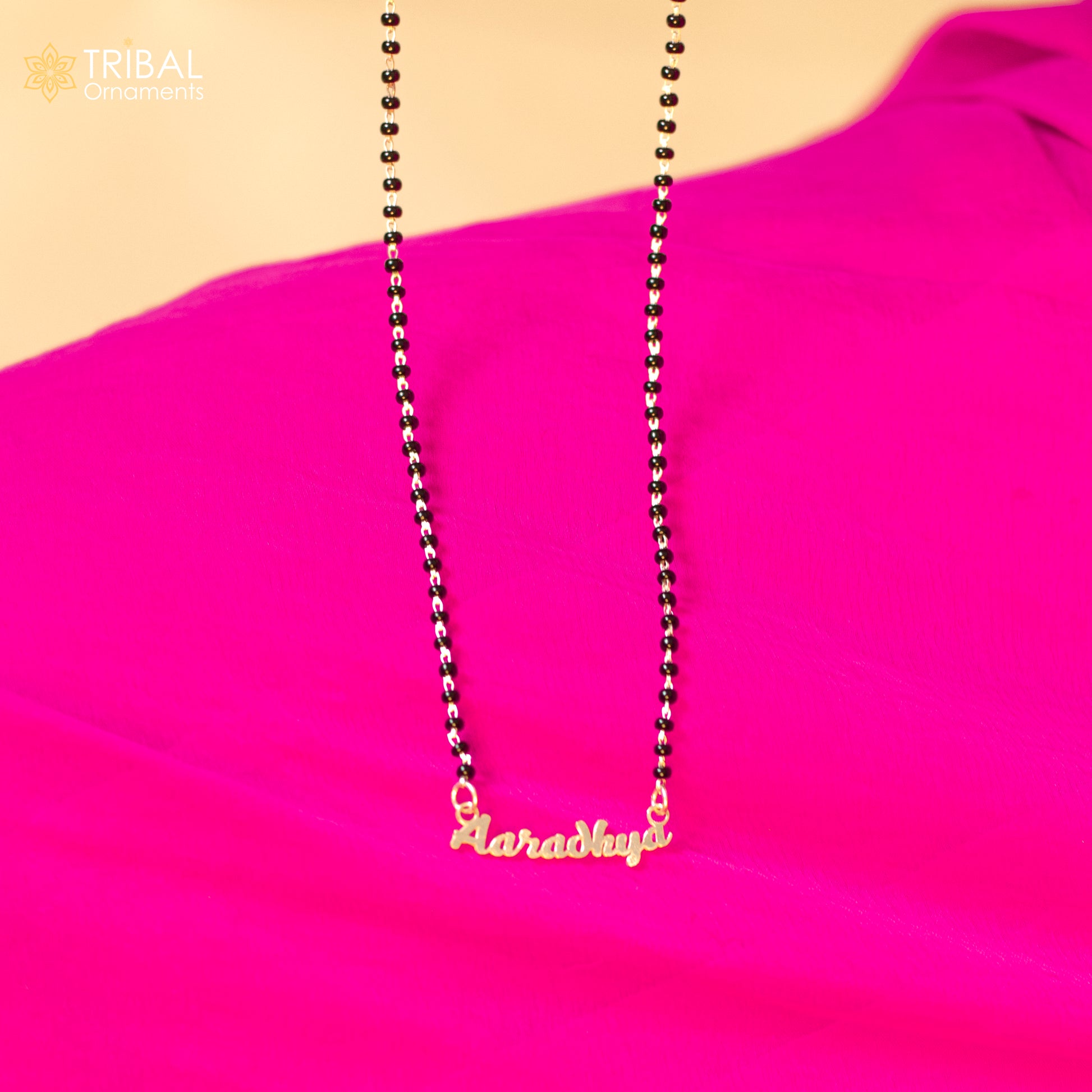925 sterling silver black beads and aradhaya name design mangal sutra necklace brides Mangalsutra and personalized jewelry ms96 - TRIBAL ORNAMENTS