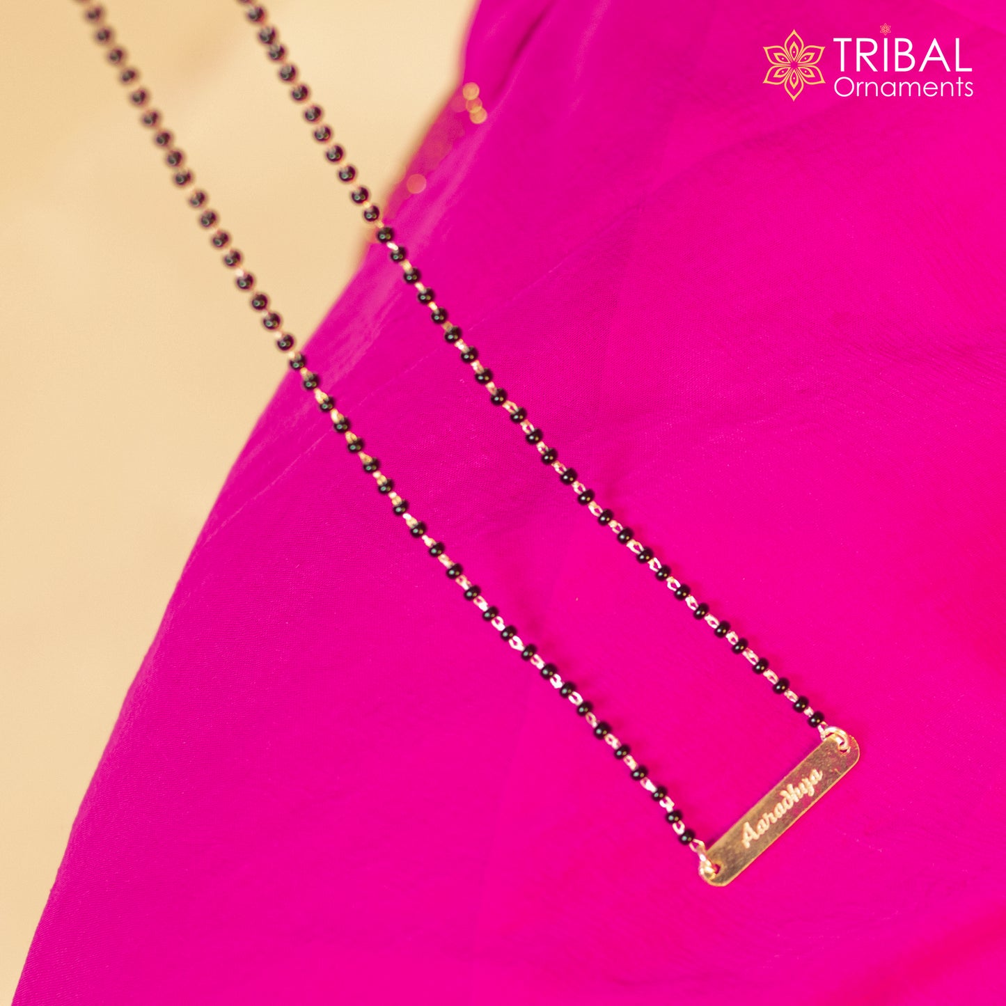 925 sterling silver black beads and aradhaya name design mangal sutra necklace brides Mangalsutra and personalized jewelry ms97 - TRIBAL ORNAMENTS