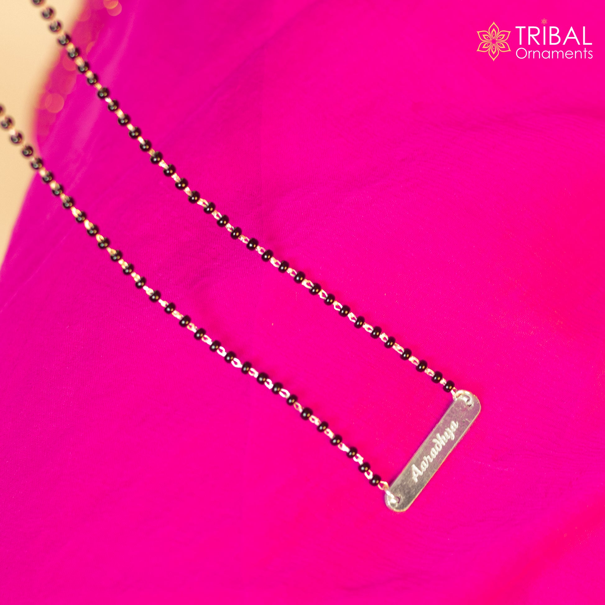 925 sterling silver black beads and aradhaya name design mangal sutra necklace brides Mangalsutra and personalized jewelry ms97 - TRIBAL ORNAMENTS