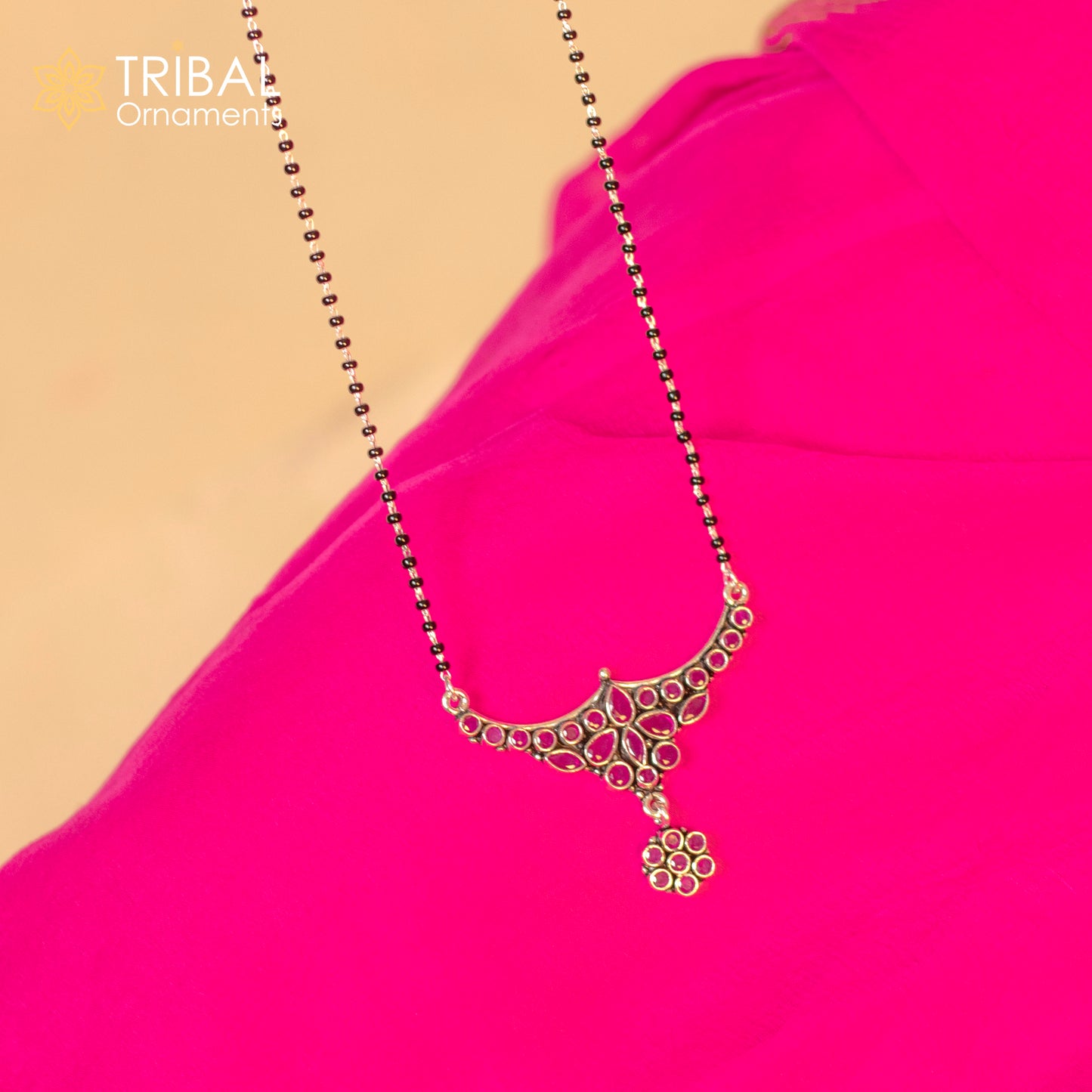 925 sterling silver black beads and red cut stone mangal sutra necklace brides Mangalsutra chunky necklace ms89 - TRIBAL ORNAMENTS