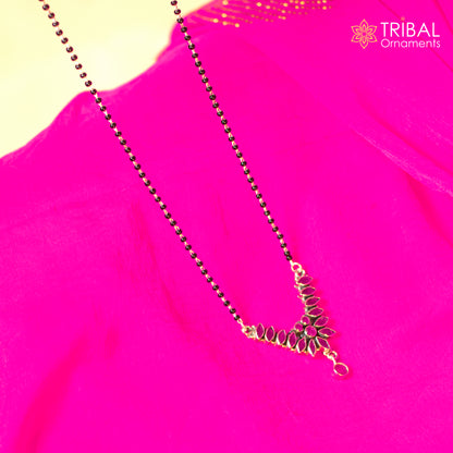 Sterling silver black beads and red cut stone brides Mangalsutra chunky necklace with intricate tribal design by TRIBAL ORNAMENTS