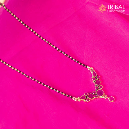 Sterling silver black beads and red cut stone brides Mangalsutra chunky necklace by TRIBAL ORNAMENTS, traditional Indian jewelry.