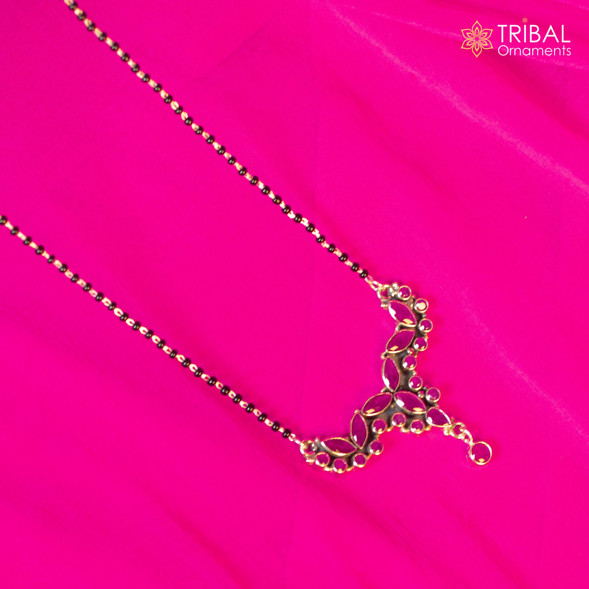 925 sterling silver black beads and red cut stone mangal sutra necklace brides Mangalsutra chunky necklace ms92 - TRIBAL ORNAMENTS