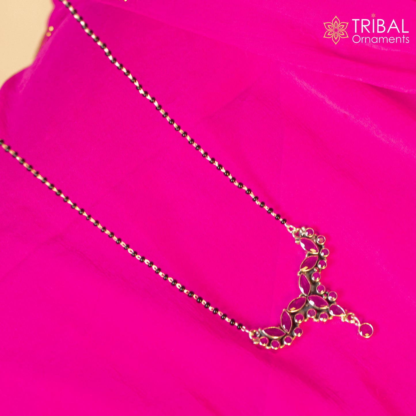 925 sterling silver black beads and red cut stone mangal sutra necklace brides Mangalsutra chunky necklace ms92 - TRIBAL ORNAMENTS