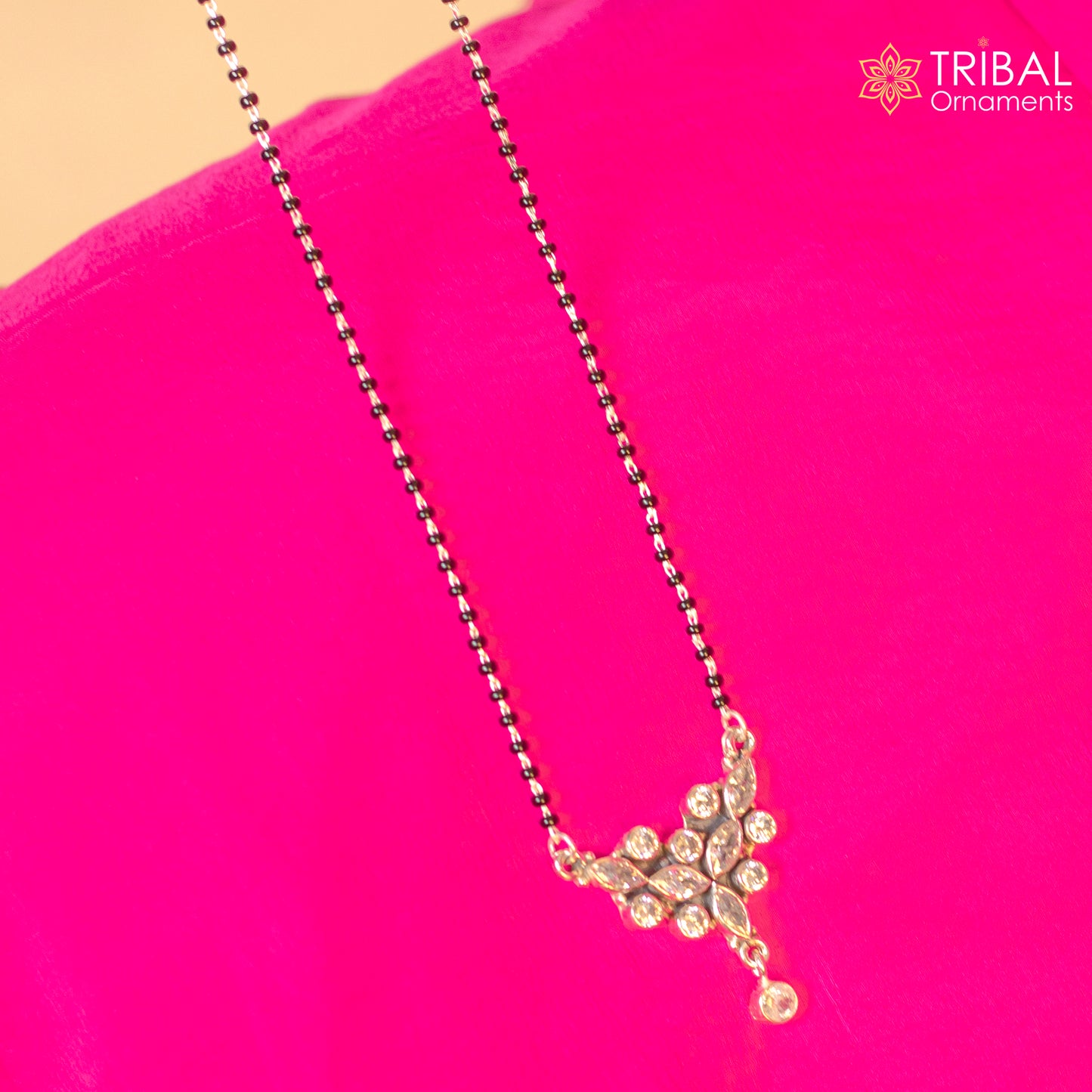 925 sterling silver black beads and white cut stone mangal sutra necklace brides Mangalsutra chunky necklace ms83 - TRIBAL ORNAMENTS