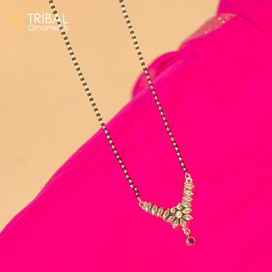 925 sterling silver black beads and white cut stone mangal sutra necklace brides Mangalsutra chunky necklace ms87 - TRIBAL ORNAMENTS