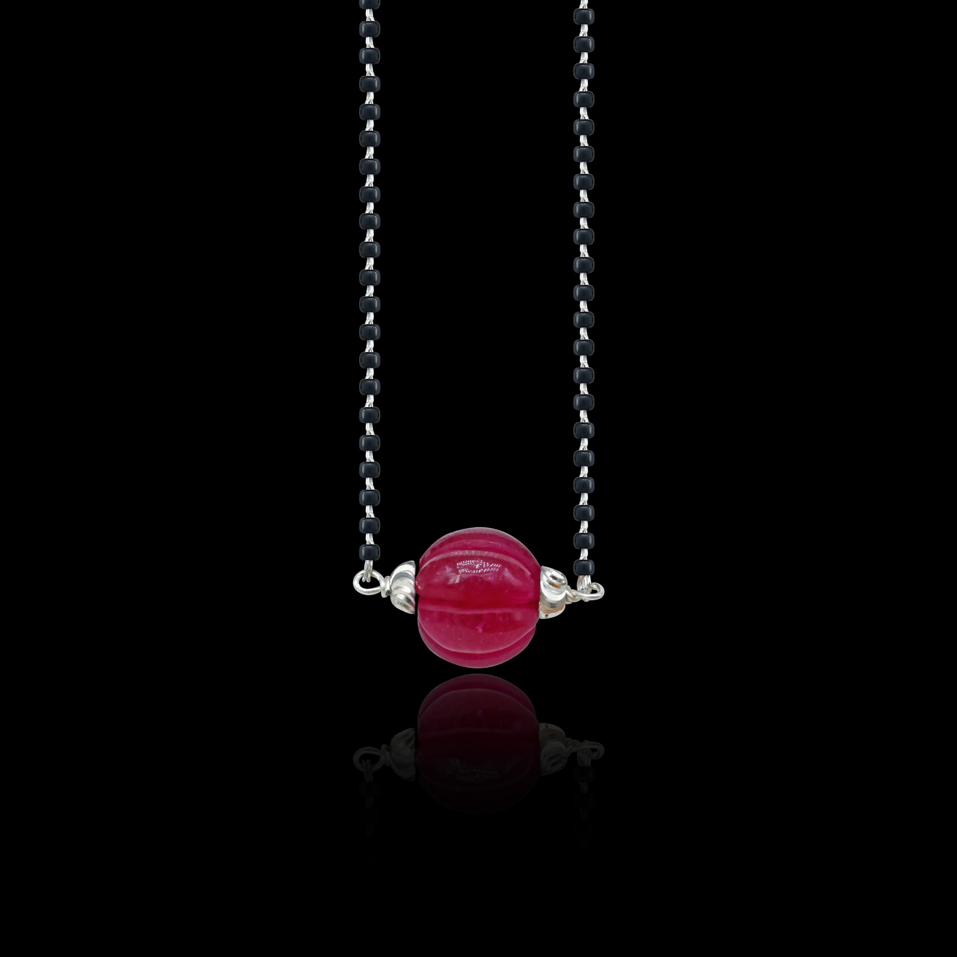 925 sterling silver black beads chain and red beads necklace, vintage stylish fancy necklace ms150 - TRIBAL ORNAMENTS