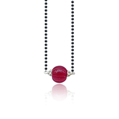 Sterling silver black beads and red beads mangalsutra necklace with vintage style, intricate design by TRIBAL ORNAMENTS.