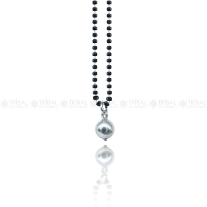 Sterling silver black and silver beads chain necklace with vintage style design, crafted by TRIBAL ORNAMENTS.