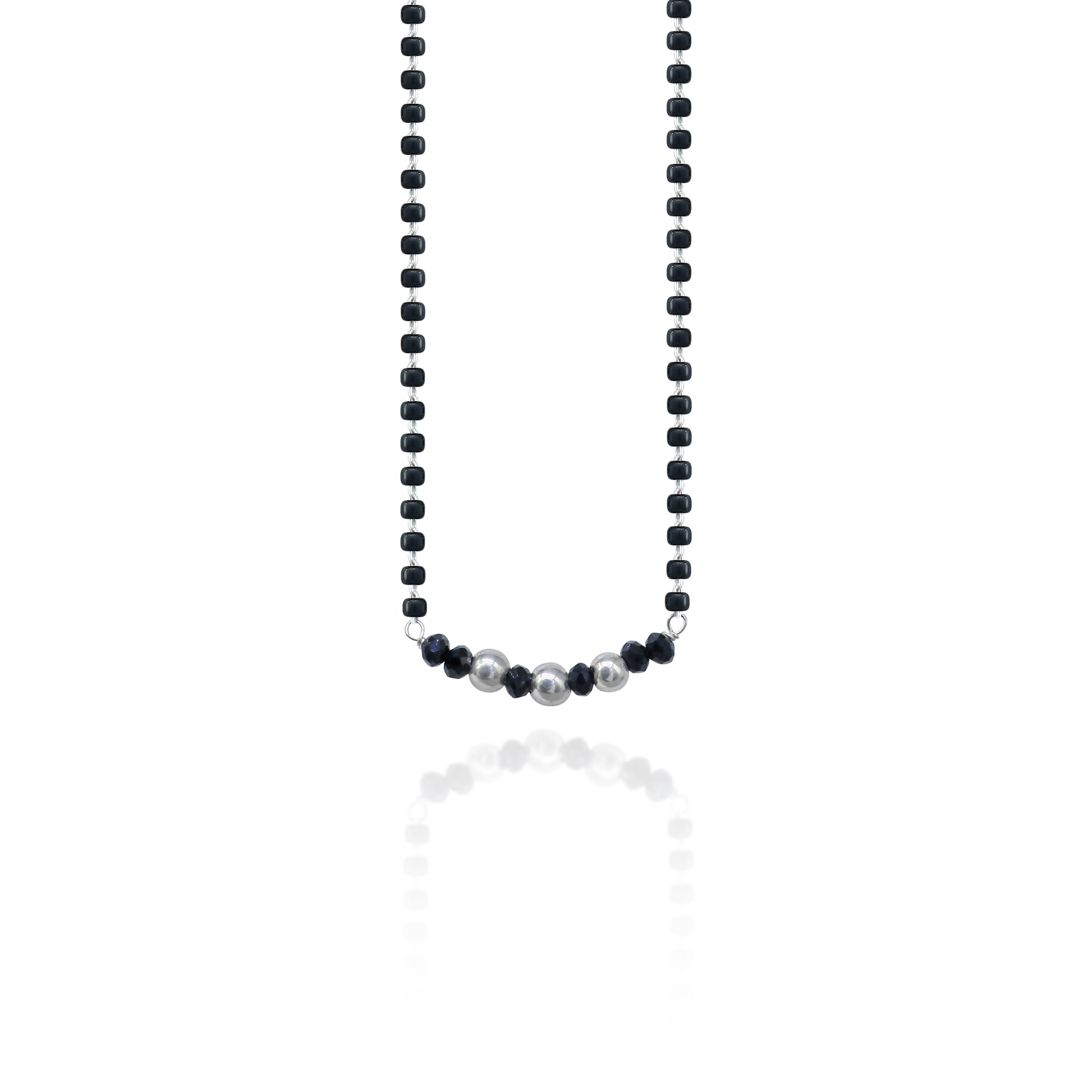 Sterling silver black beads chain necklace, vintage stylish traditional Mangalsutra for brides, tribal ornaments India MS145