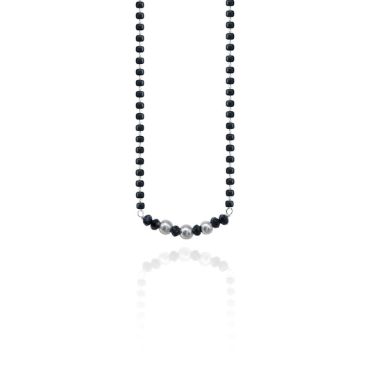 925 sterling silver black beads chain necklace, vintage stylish fancy necklace, traditional style brides Mangalsutra necklace India ms145 - TRIBAL ORNAMENTS