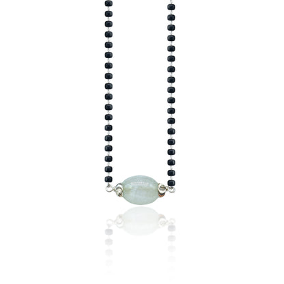 Sterling silver black beads chain necklace, traditional brides' Mangalsutra with stylish fancy design by TRIBAL ORNAMENTS.
