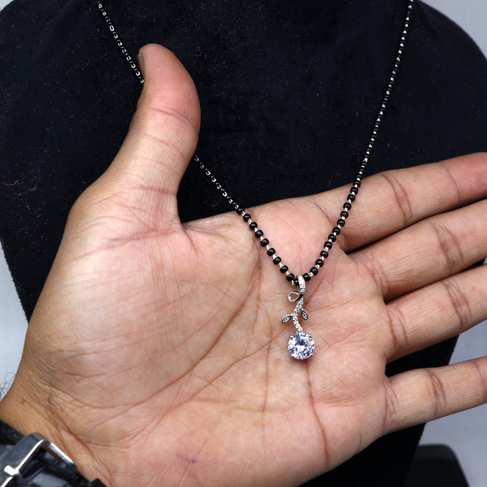 925 sterling silver diamond Mangalsutra pendant, best women's girl's gifting jewelry ms78 - TRIBAL ORNAMENTS