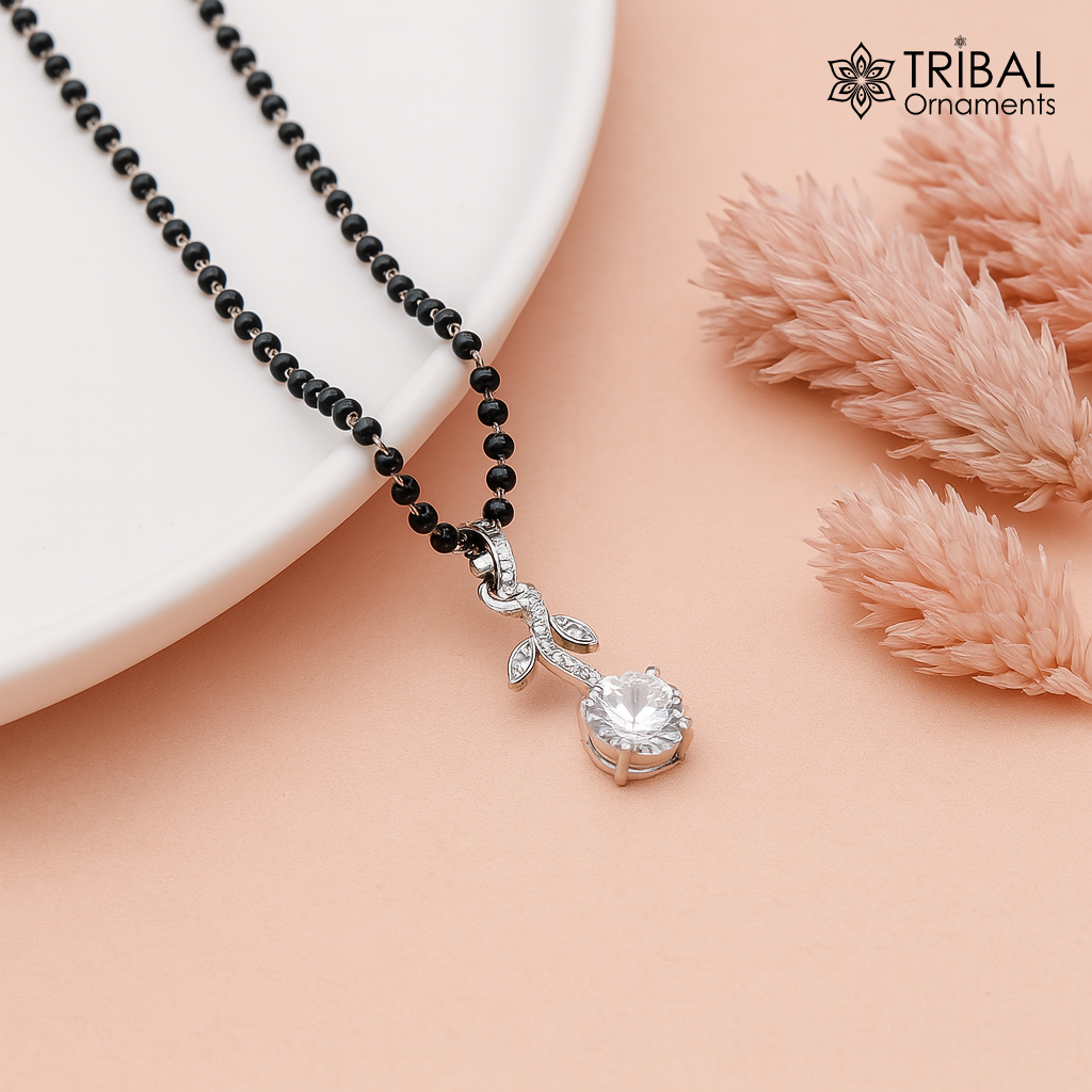 925 sterling silver diamond Mangalsutra pendant, best women's girl's gifting jewelry ms78 - TRIBAL ORNAMENTS