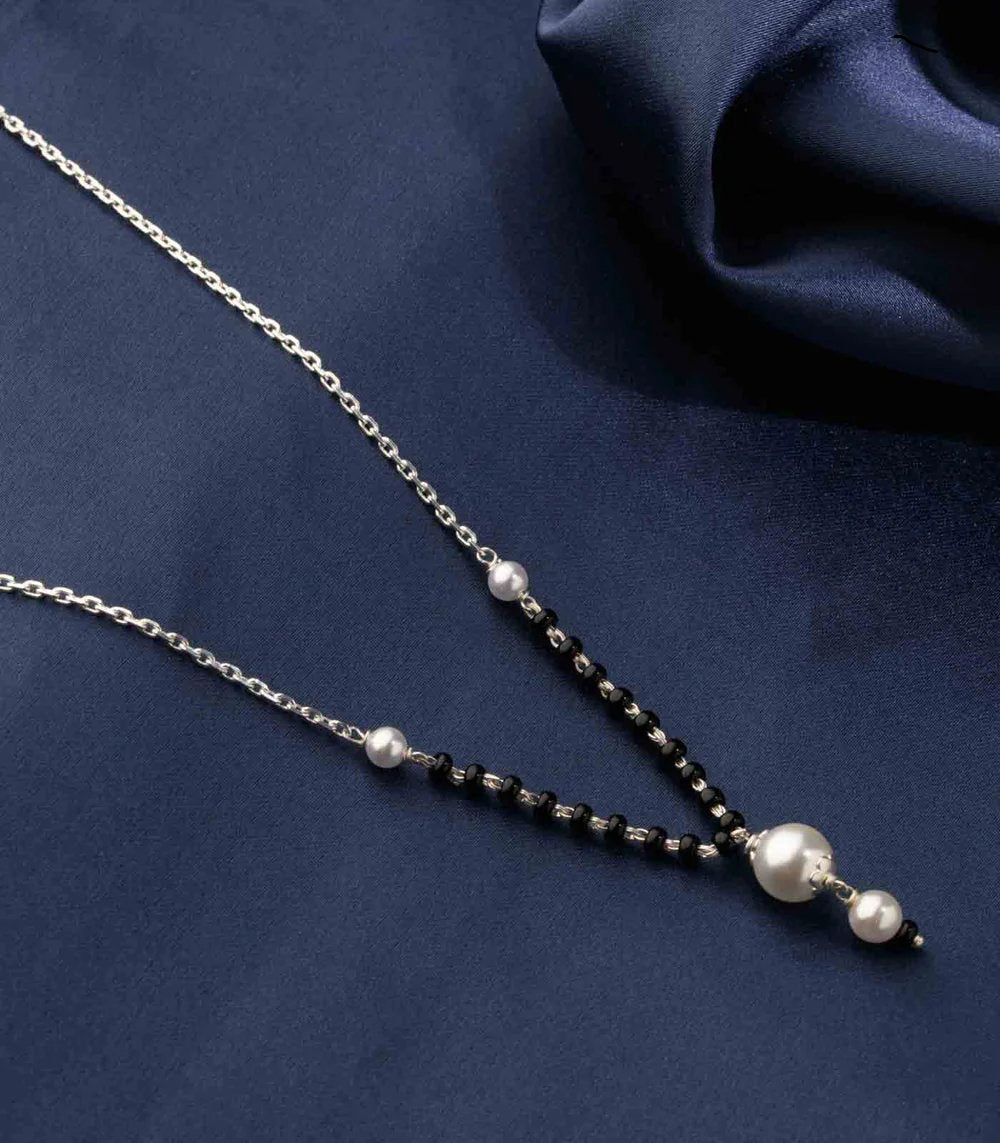 925 sterling silver pearl beaded chain necklace and vintage antique silver ball style pendant Mangalsutra ms126 - TRIBAL ORNAMENTS
