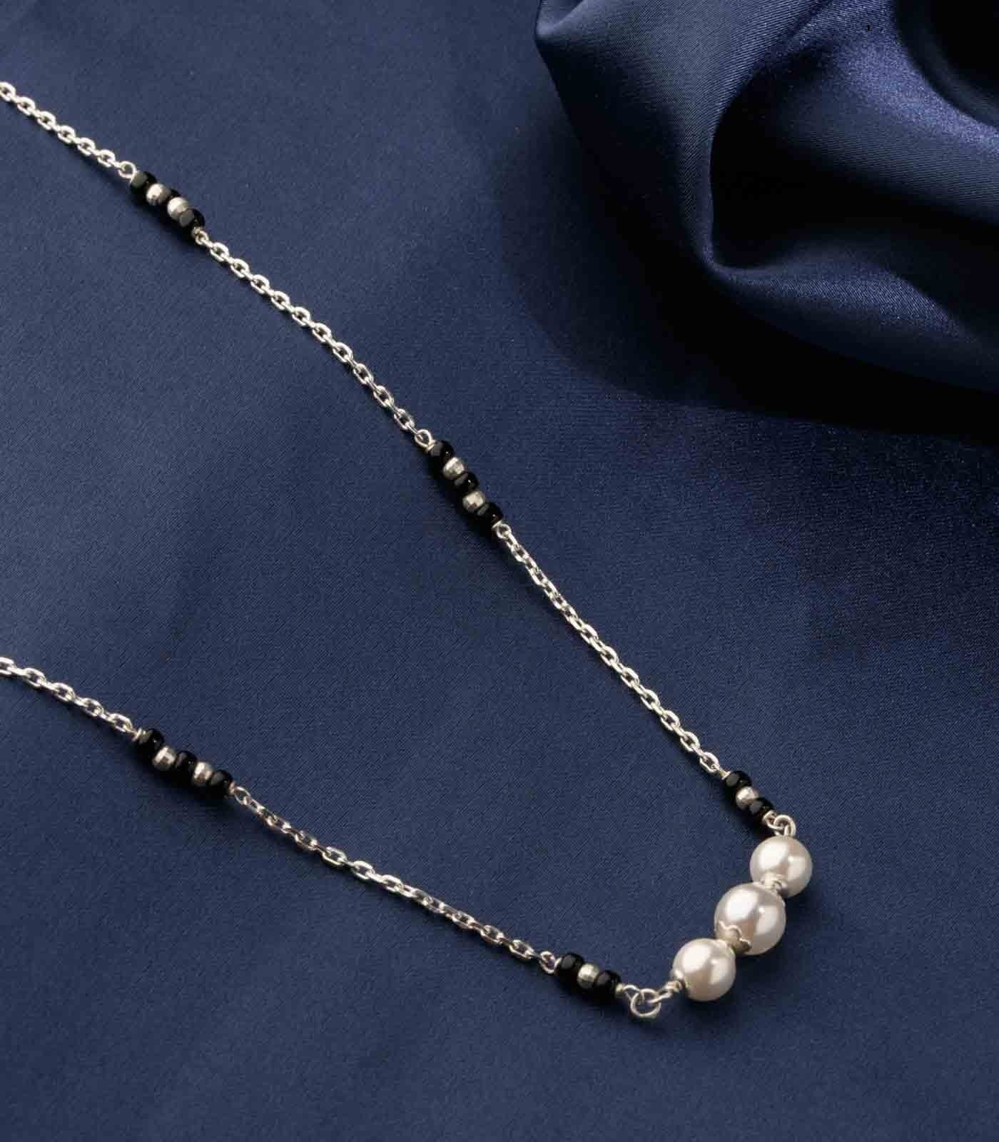 925 sterling silver pearl beaded chain necklace and vintage antique silver ball style pendant Mangalsutra ms127 - TRIBAL ORNAMENTS