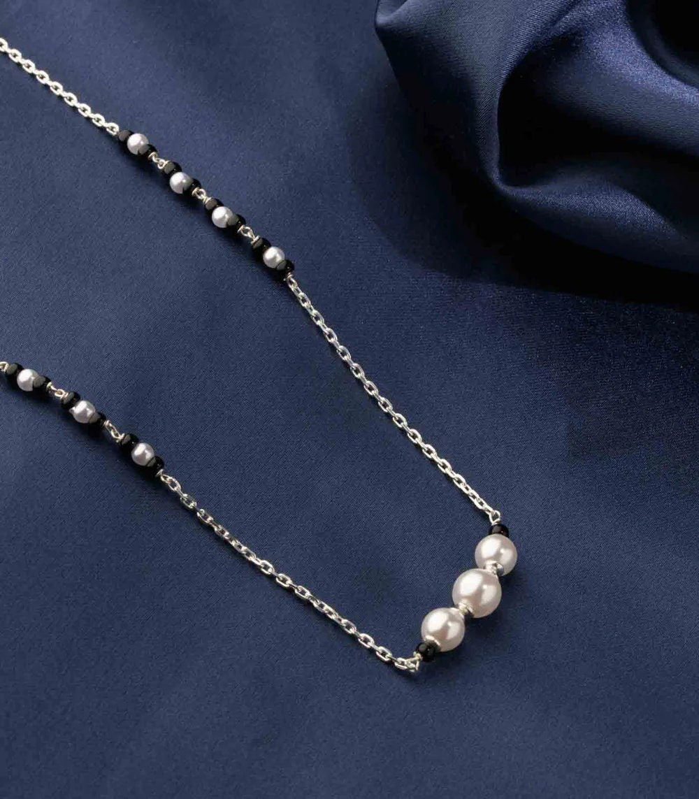 925 sterling silver pearl beaded chain necklace and vintage antique silver ball style pendant Mangalsutra ms129 - TRIBAL ORNAMENTS
