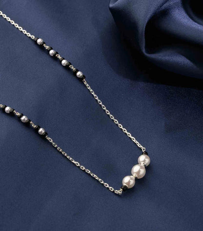 925 sterling silver pearl beaded chain necklace with vintage silver ball pendant, traditional Mangalsutra design by TRIBAL ORNAMENTS