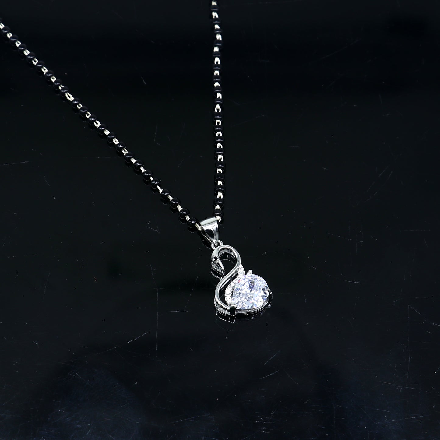 925 sterling silver Swan diamond Mangalsutra pendant, best women's girl's gifting jewelry ms77 - TRIBAL ORNAMENTS