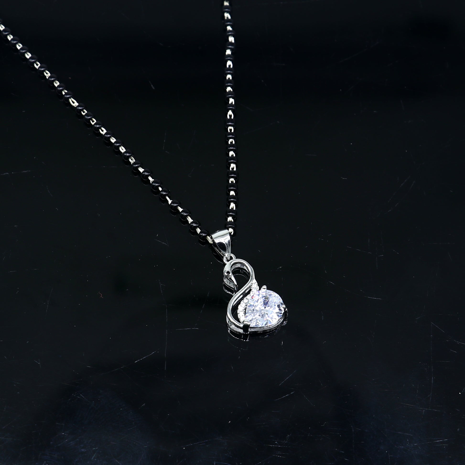 925 sterling silver Swan diamond Mangalsutra pendant, best women's girl's gifting jewelry ms77 - TRIBAL ORNAMENTS