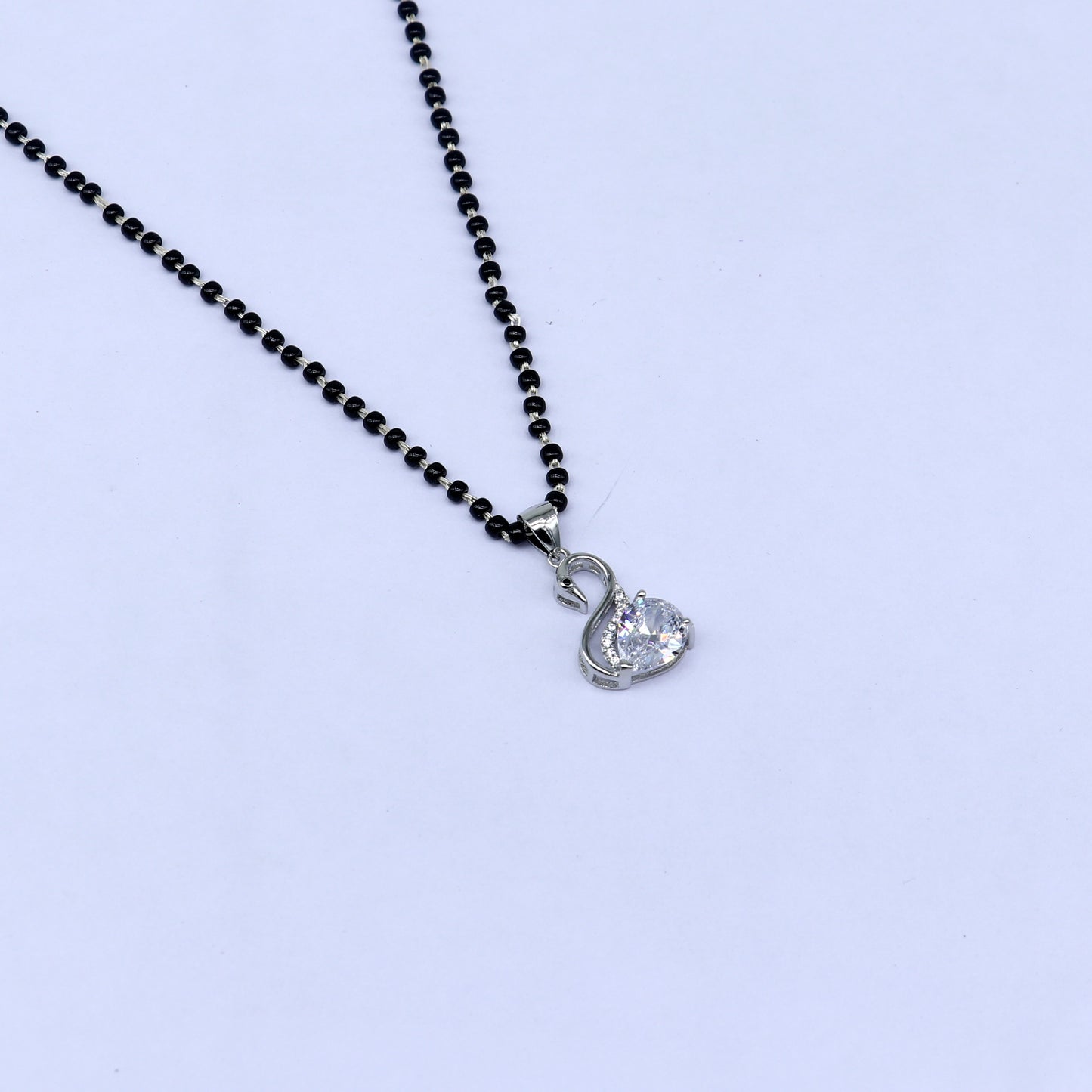 925 sterling silver Swan diamond Mangalsutra pendant, best women's girl's gifting jewelry ms77 - TRIBAL ORNAMENTS