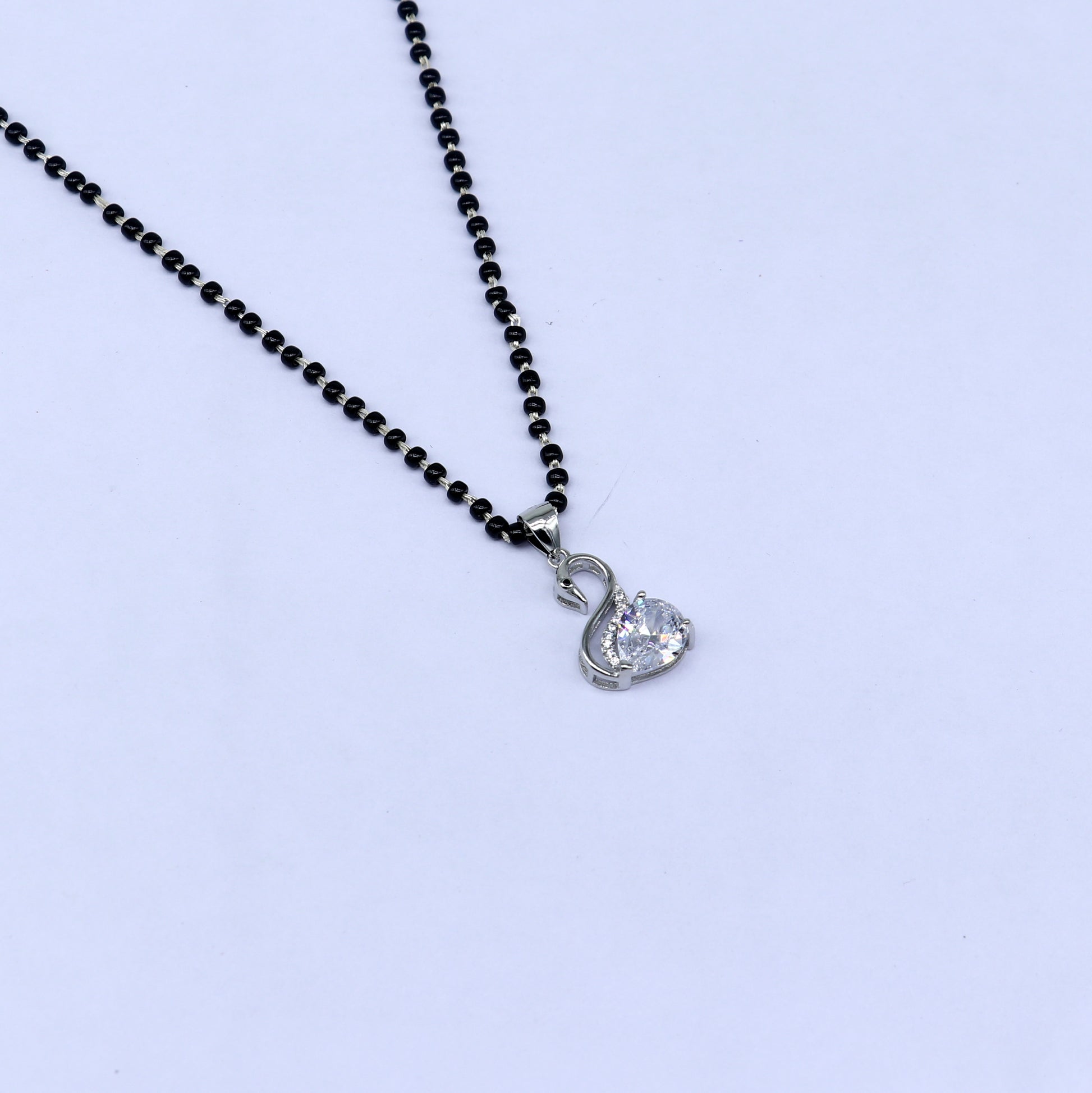 925 sterling silver Swan diamond Mangalsutra pendant, best women's girl's gifting jewelry ms77 - TRIBAL ORNAMENTS
