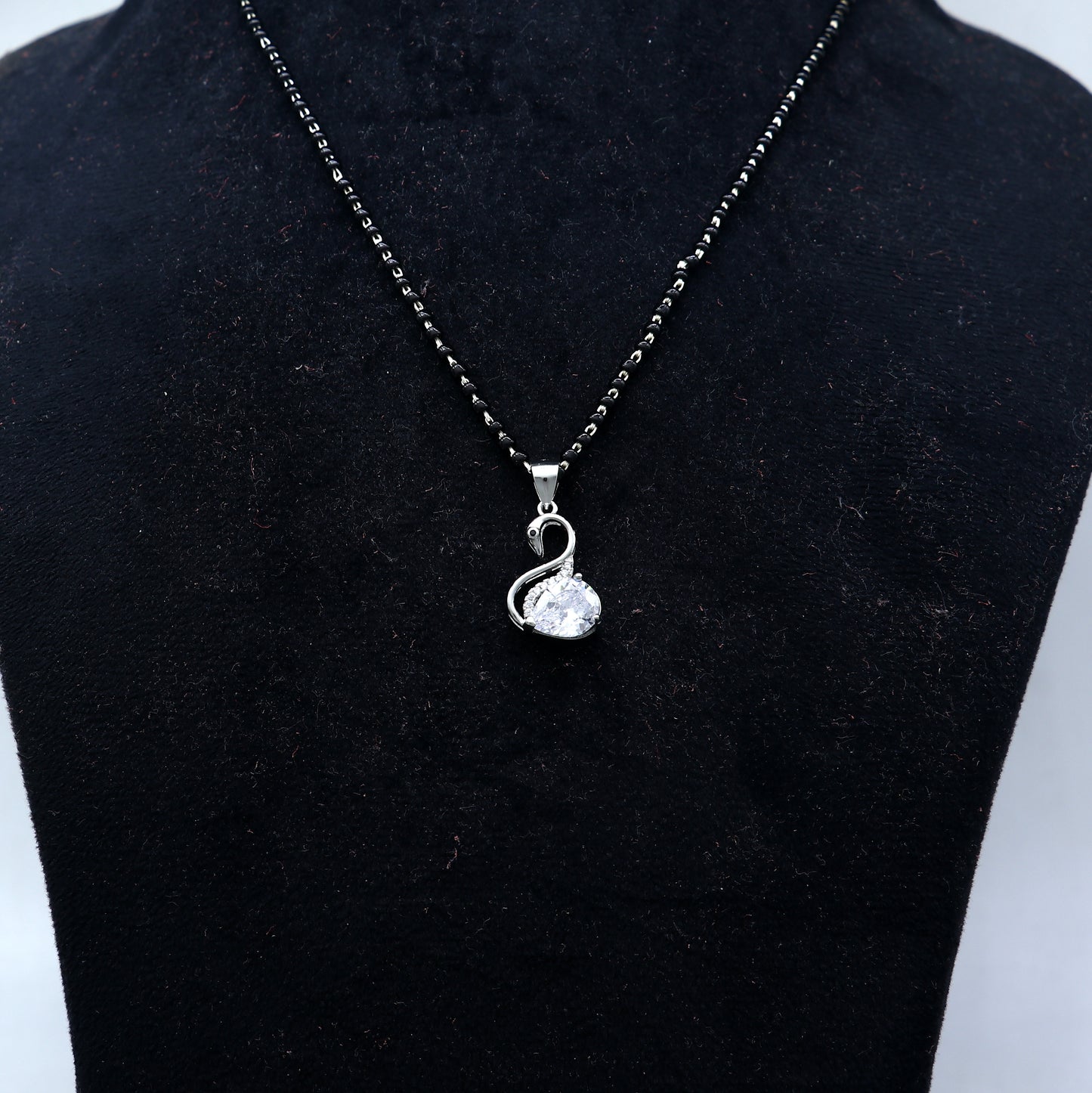 925 sterling silver Swan diamond Mangalsutra pendant, best women's girl's gifting jewelry ms77 - TRIBAL ORNAMENTS