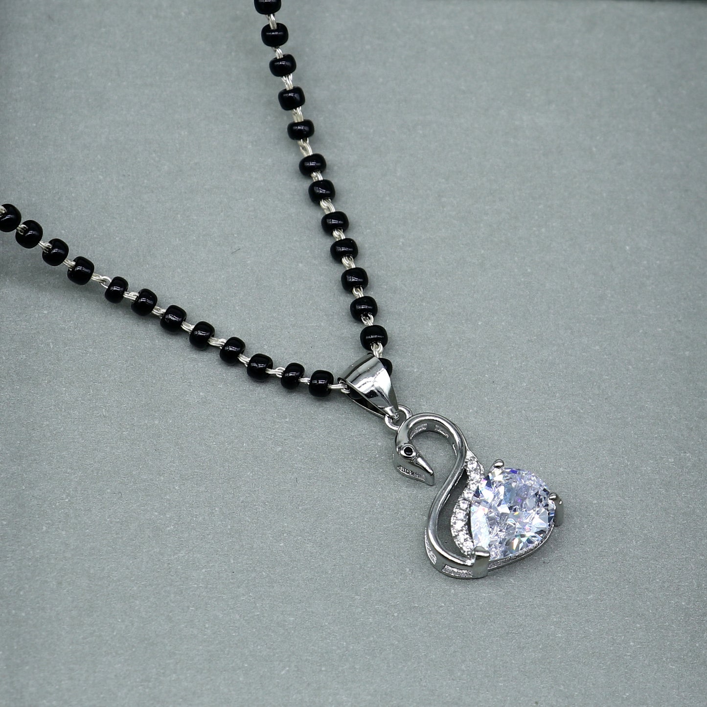 925 sterling silver Swan diamond Mangalsutra pendant, best women's girl's gifting jewelry ms77 - TRIBAL ORNAMENTS