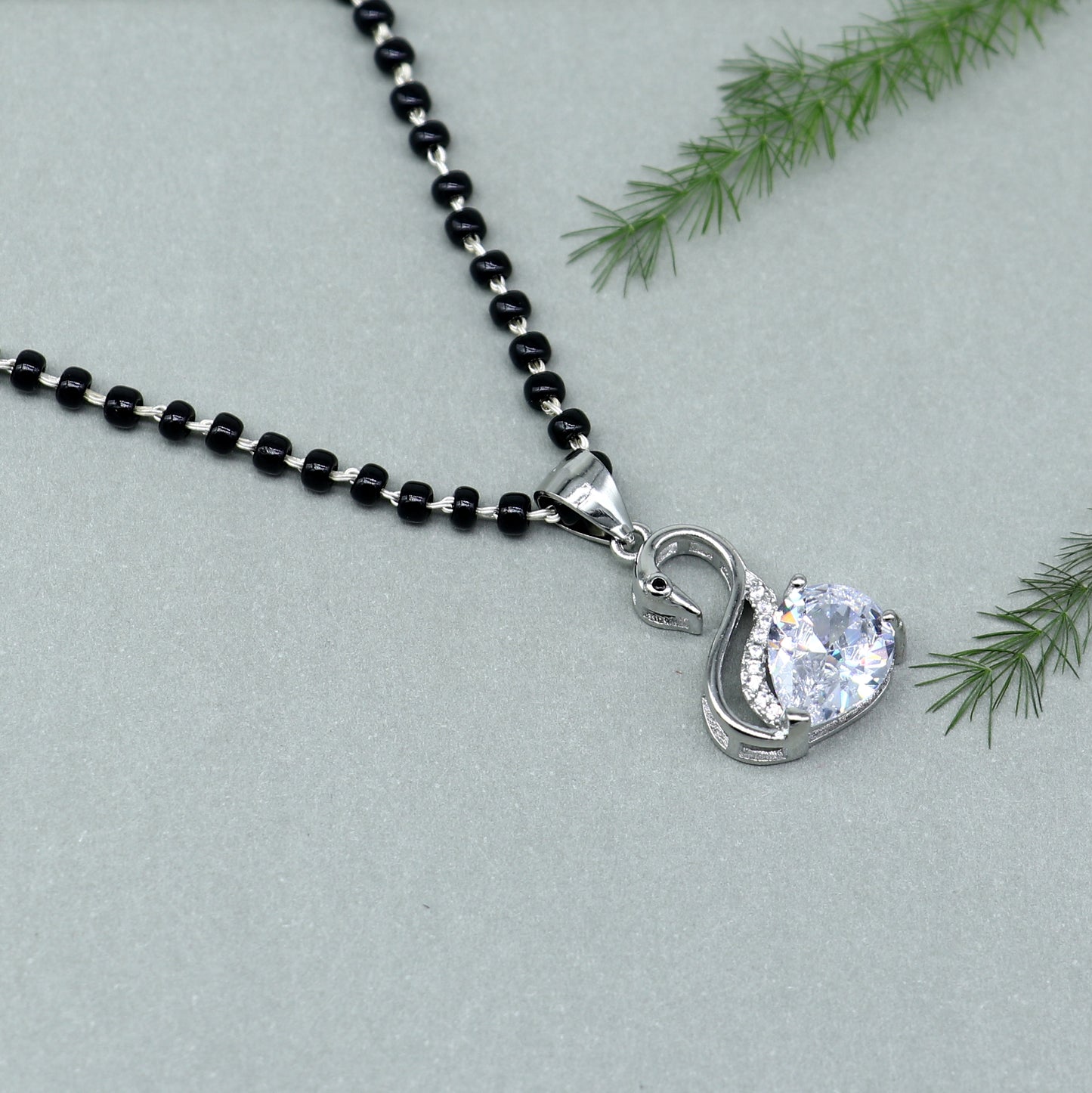 925 sterling silver Swan diamond Mangalsutra pendant, best women's girl's gifting jewelry ms77 - TRIBAL ORNAMENTS