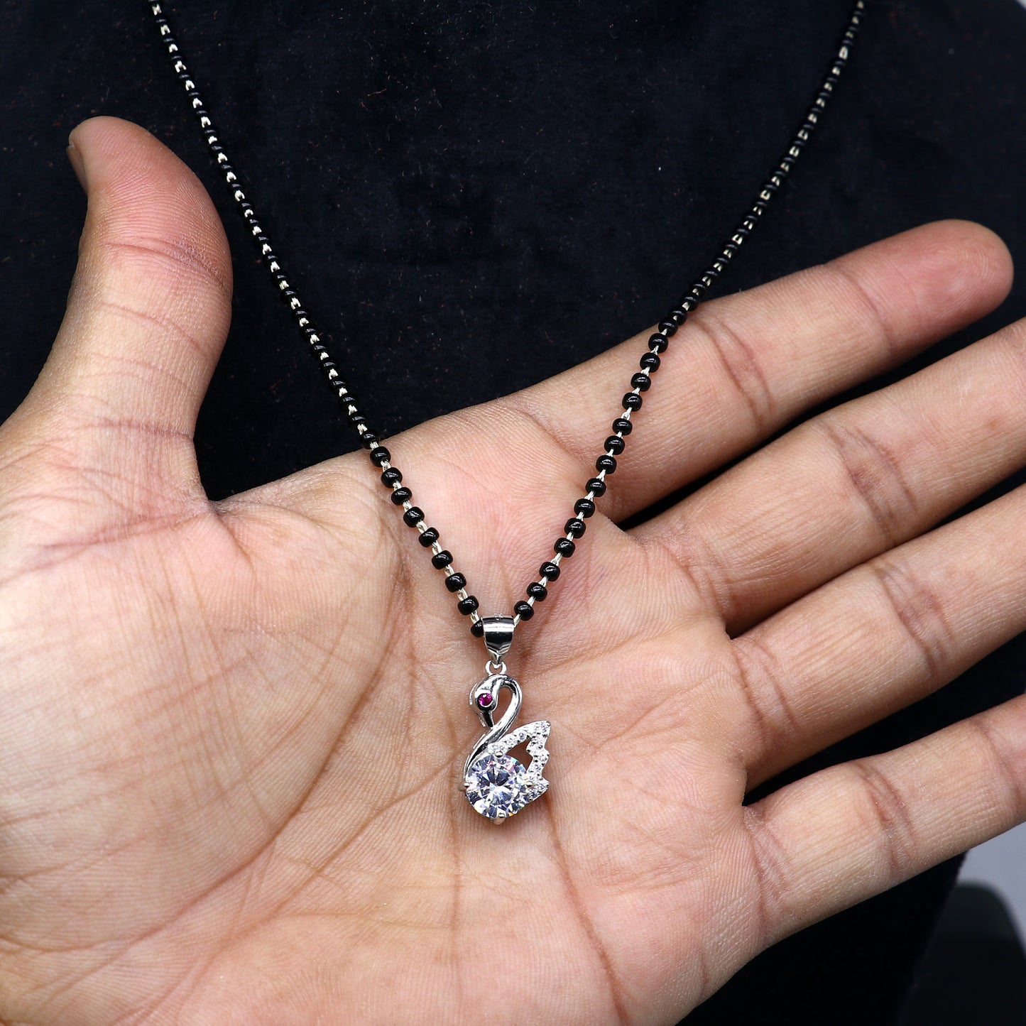 925 sterling silver Swan Mangalsutra pendant, best women's girl's gifting jewelry ms76 - TRIBAL ORNAMENTS