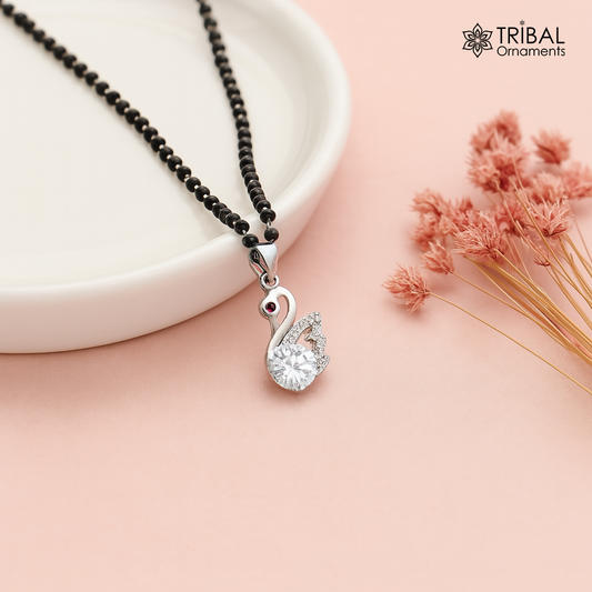 925 sterling silver Swan Mangalsutra pendant, best women's girl's gifting jewelry ms76 - TRIBAL ORNAMENTS
