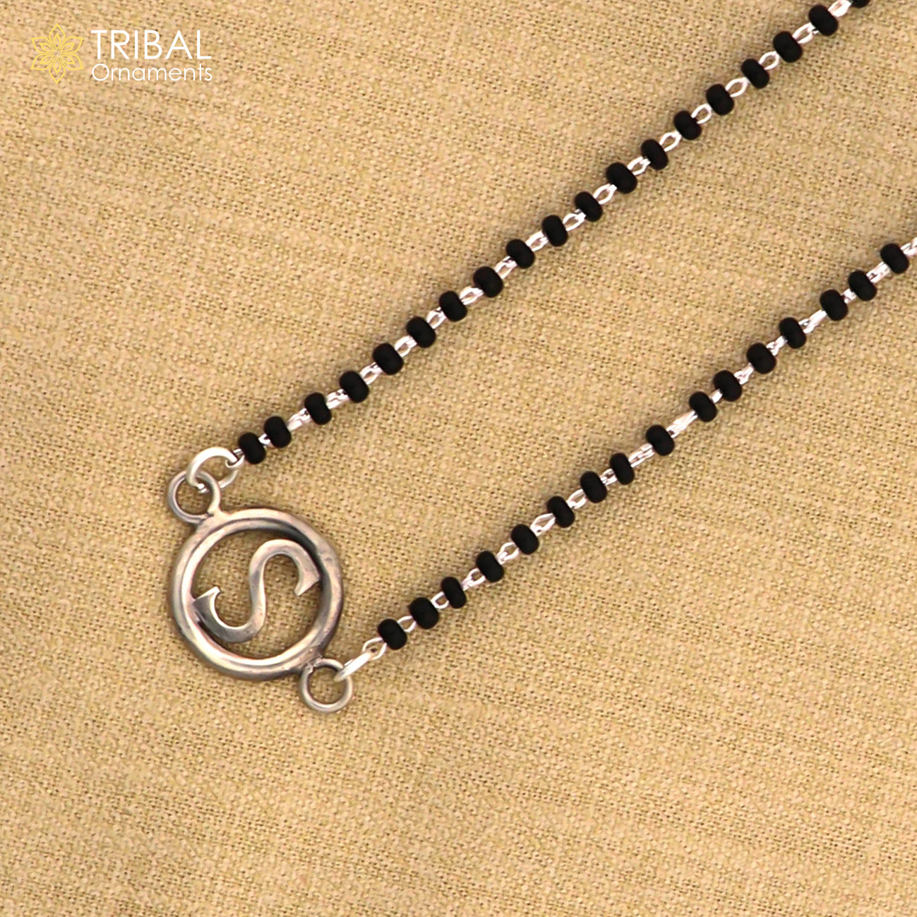 925 sterling silver black beads chain necklace, gorgeous letter pendant locket excellent customized necklace set for brides nec160 - TRIBAL ORNAMENTS