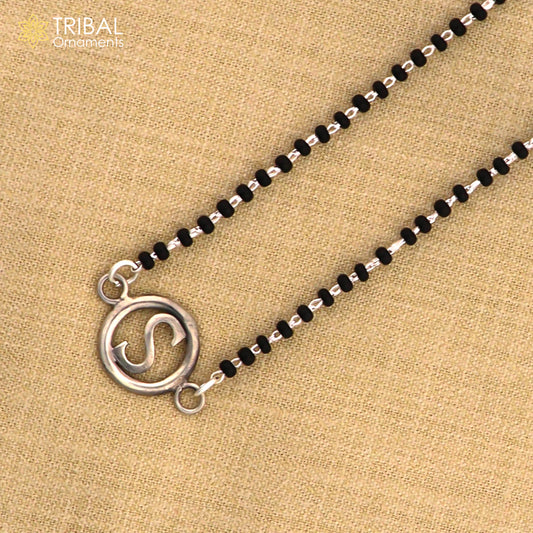 925 sterling silver black beads chain necklace, gorgeous letter pendant locket excellent customized necklace set for brides nec160 - TRIBAL ORNAMENTS