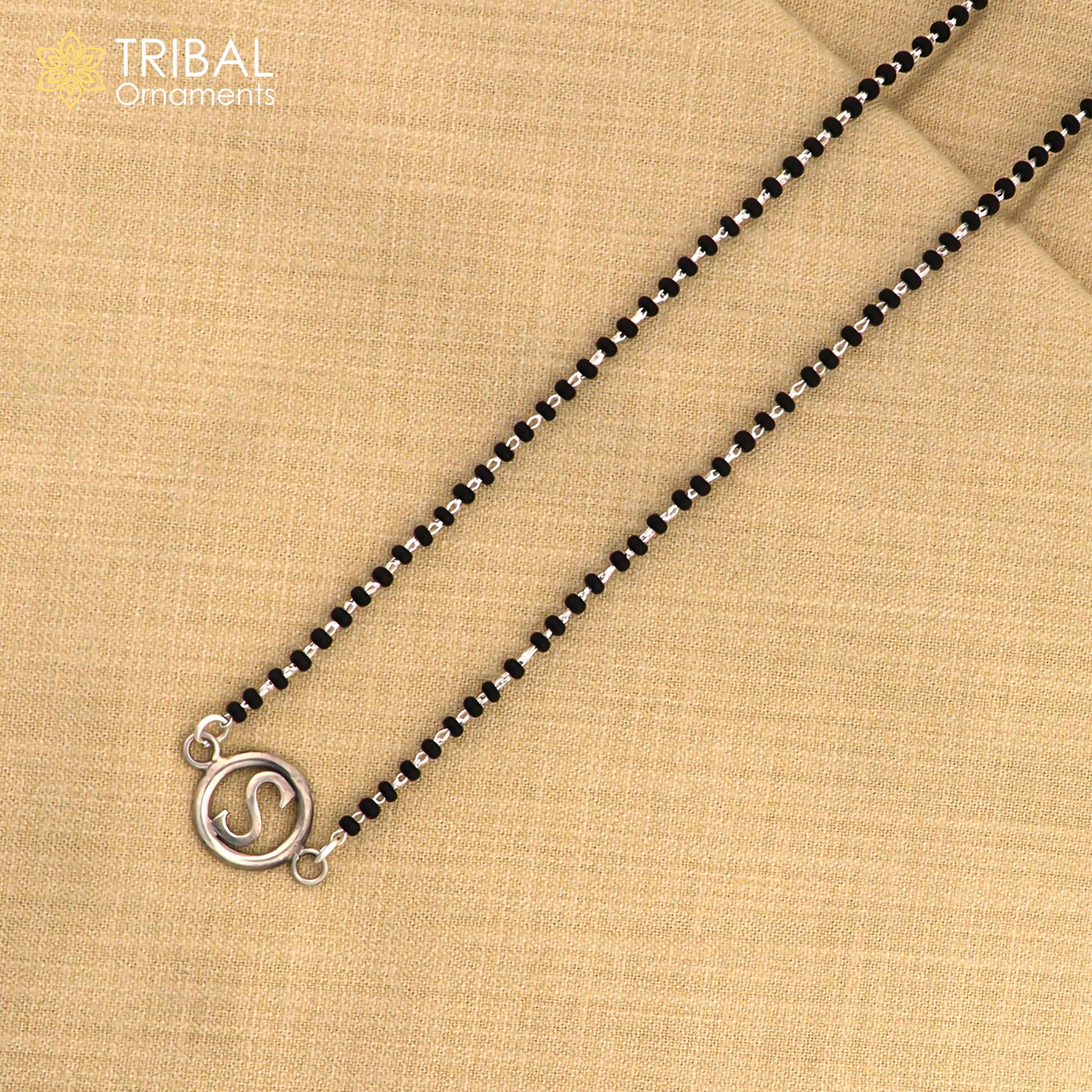 925 sterling silver black beads chain necklace, gorgeous letter pendant locket excellent customized necklace set for brides nec160 - TRIBAL ORNAMENTS