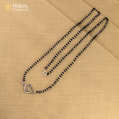 925 sterling silver black beads chain with letter pendant locket, bridal customized necklace set by Tribal Ornaments
