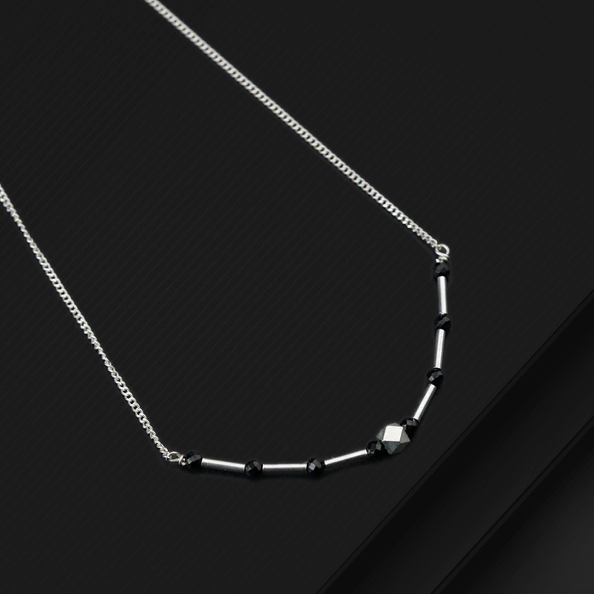 Pure 925 sterling silver black beaded chain necklace and vintage antique silver ball style pendant Mangalsutra ms119 - TRIBAL ORNAMENTS