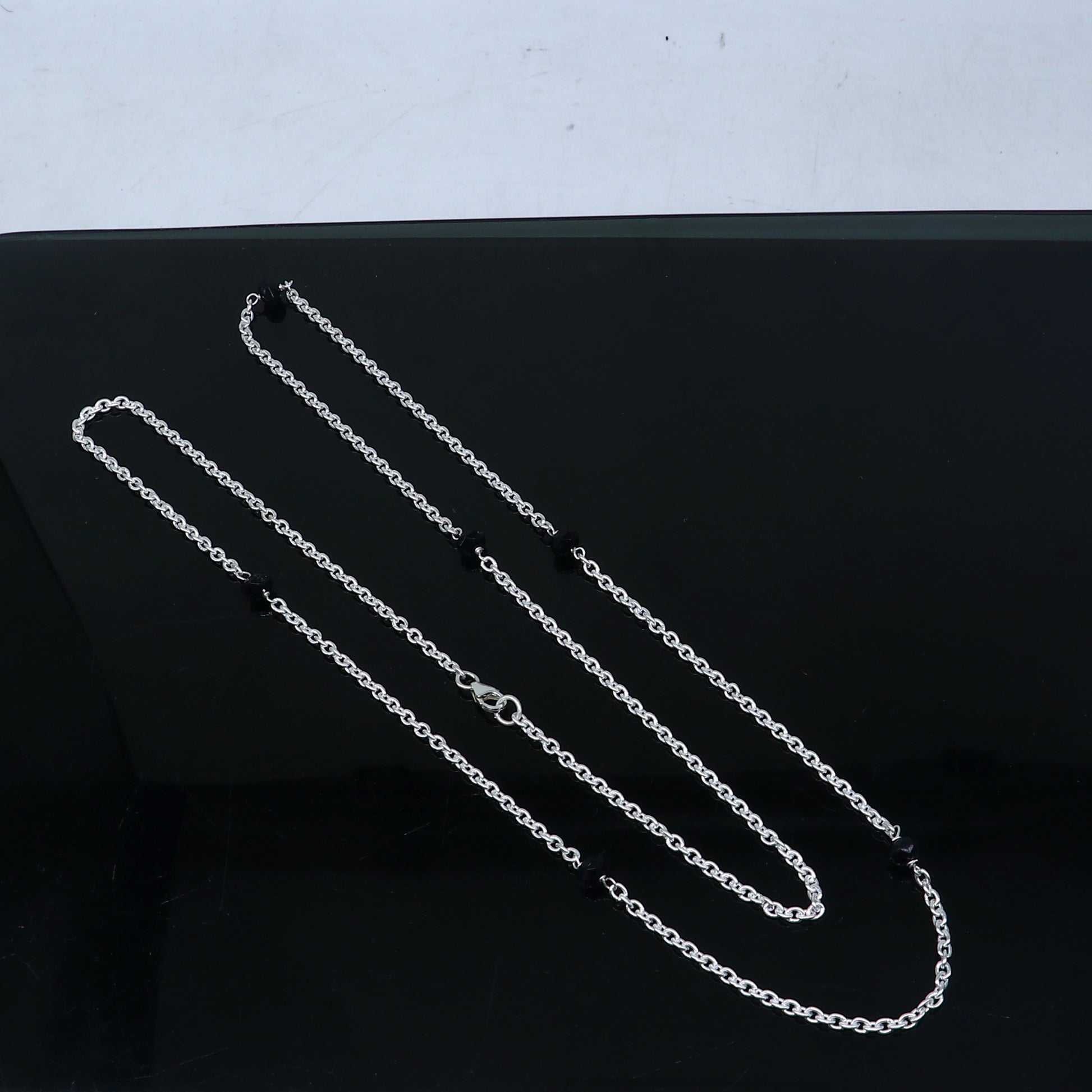 Pure 925 sterling silver black beaded chain necklace and vintage antique silver ball style pendant Mangalsutra ms122 - TRIBAL ORNAMENTS