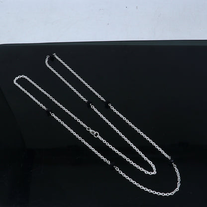 Pure 925 sterling silver black beaded chain necklace and vintage antique silver ball style pendant Mangalsutra ms122 - TRIBAL ORNAMENTS