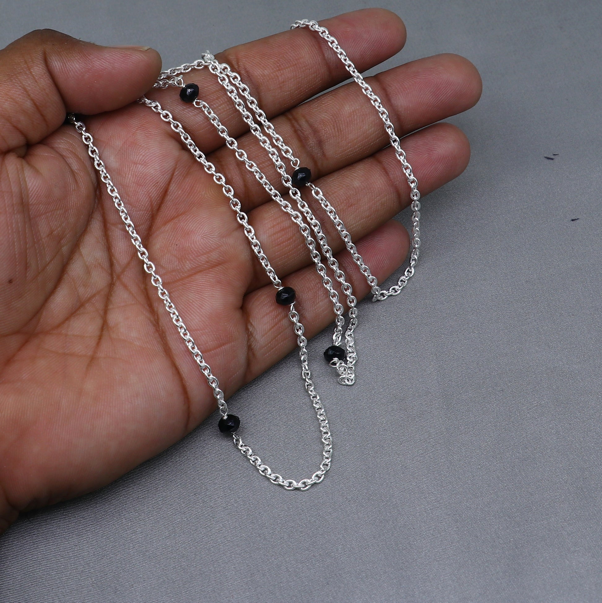 Pure 925 sterling silver black beaded chain necklace and vintage antique silver ball style pendant Mangalsutra ms122 - TRIBAL ORNAMENTS