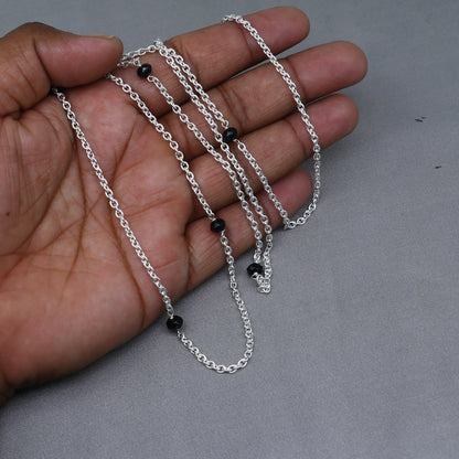 Pure 925 sterling silver black beaded chain necklace and vintage antique silver ball style pendant Mangalsutra ms122 - TRIBAL ORNAMENTS