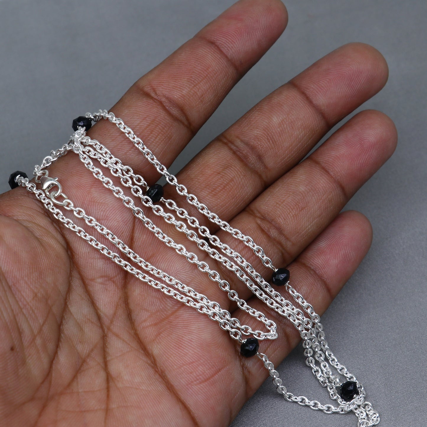 Pure 925 sterling silver black beaded chain necklace and vintage antique silver ball style pendant Mangalsutra ms122 - TRIBAL ORNAMENTS