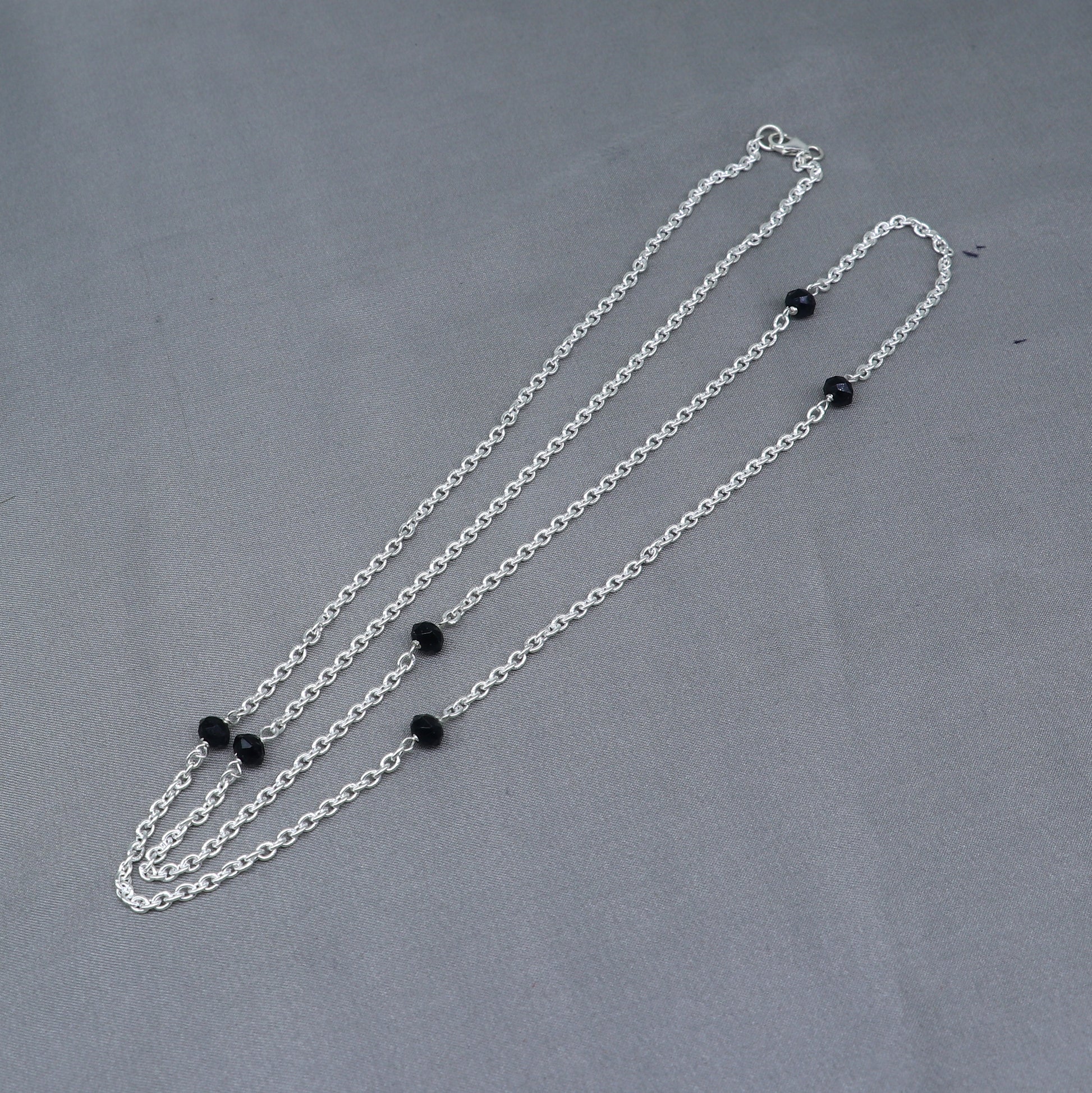 Pure 925 sterling silver black beaded chain necklace and vintage antique silver ball style pendant Mangalsutra ms122 - TRIBAL ORNAMENTS