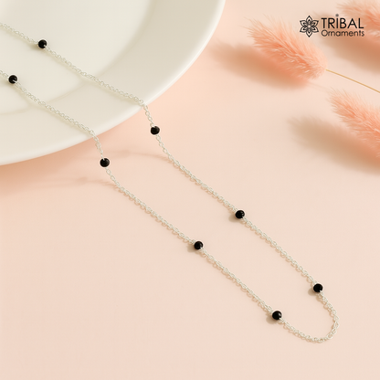 Pure 925 sterling silver black beaded chain necklace and vintage antique silver ball style pendant Mangalsutra ms122 - TRIBAL ORNAMENTS