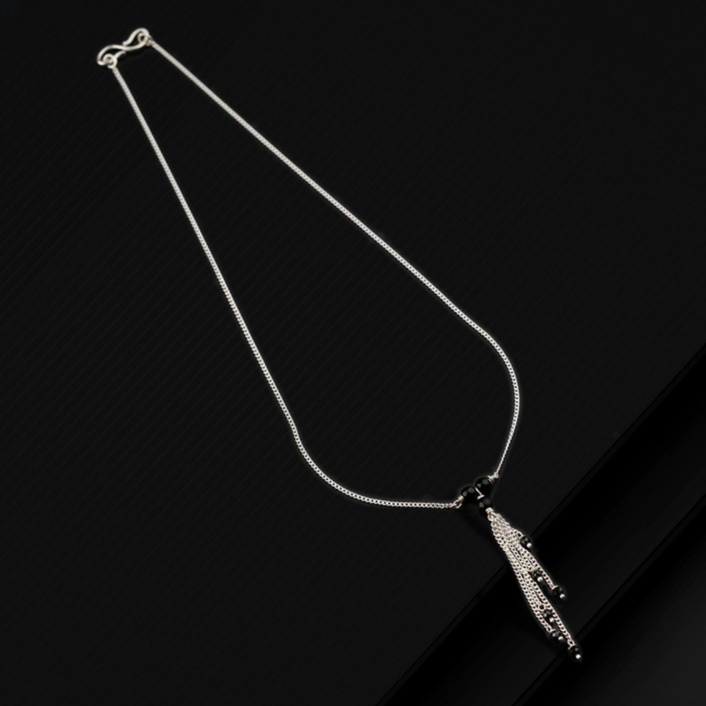 Pure 925 sterling silver black beaded chain necklace, vintage antique ball style pendant Mangalsutra ms113 - TRIBAL ORNAMENTS